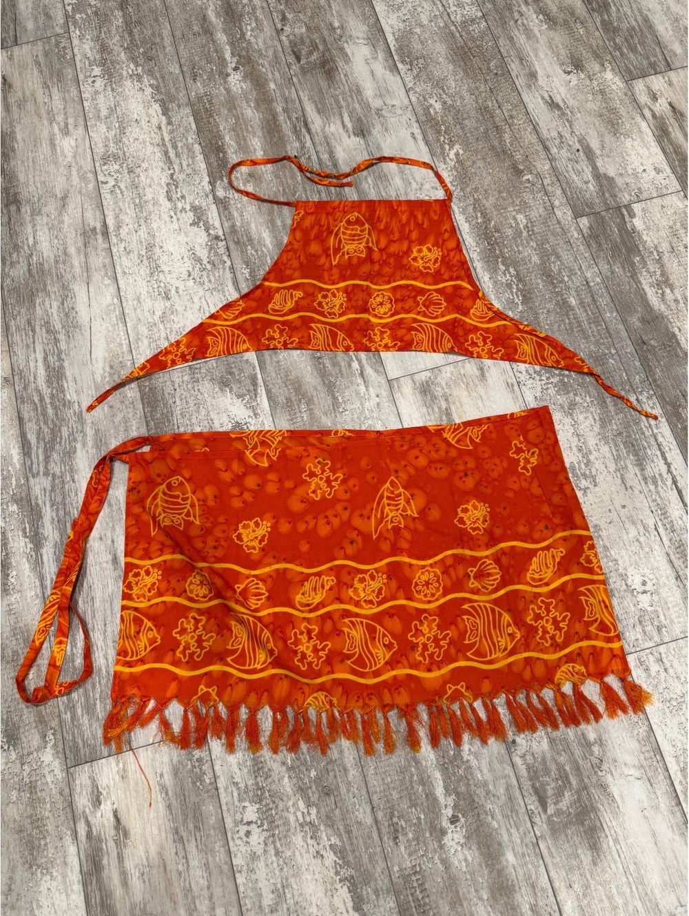 Orange Tropical 2 Piece Wrap Top Sarong Skirt Y2K Beach